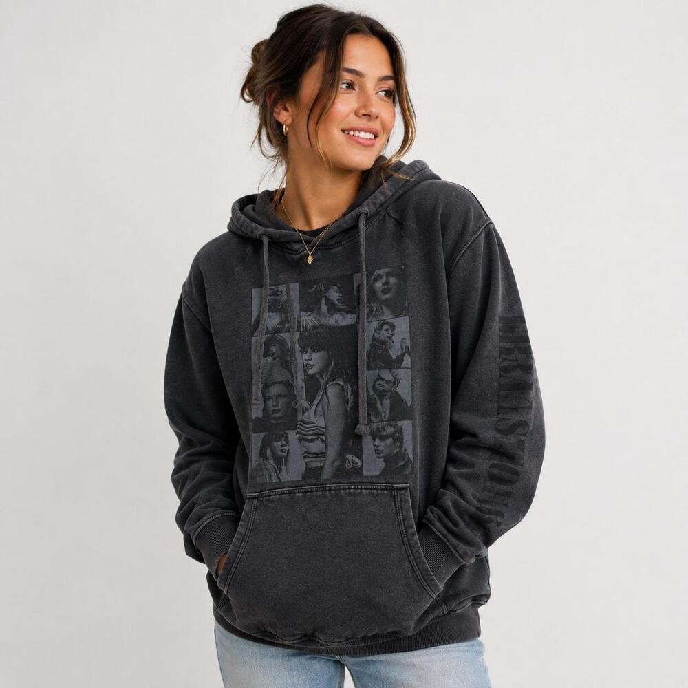 NEW Taylor Swift The Official The Eras Tour Washed Charcoal Photo Grid Hoodie M